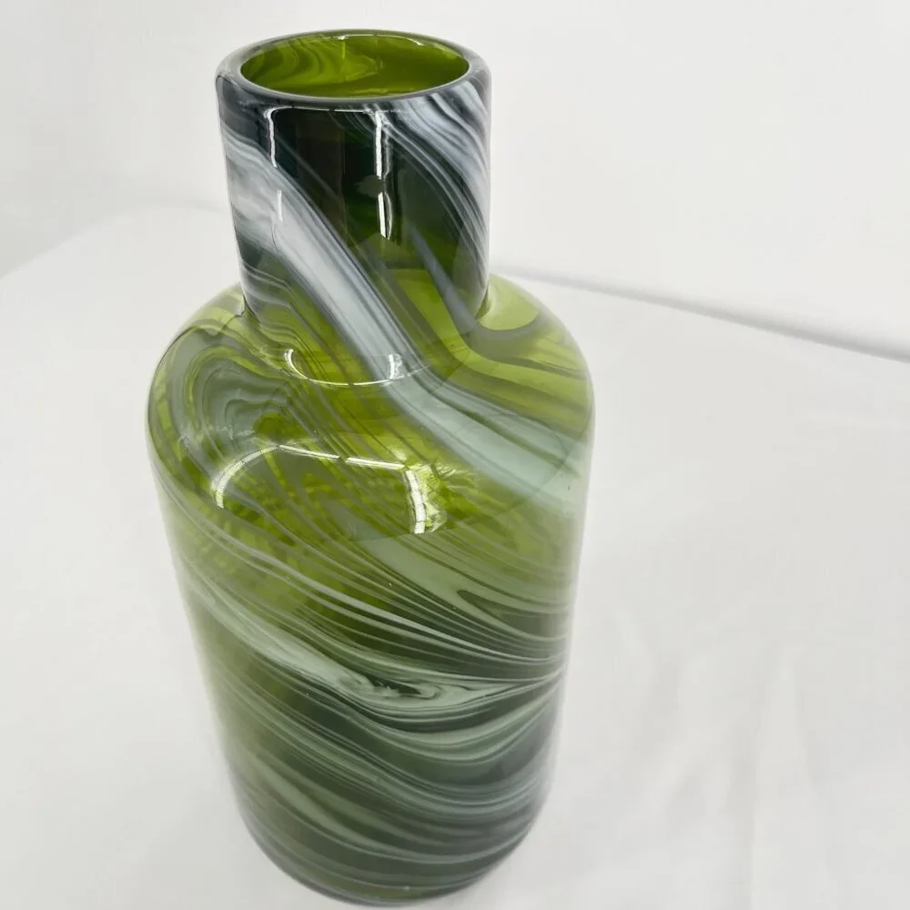 Ikea Iina Vuorivirta Hand Blown Olive Green Swirl Vase PS 2017 Collection